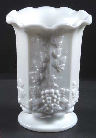 Paneled Grape Milk Glass Crimped Rim Celery Vase