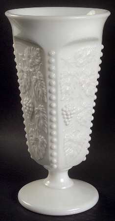 Paneled Grape Milk Glass 9" Flared Beaded Vase