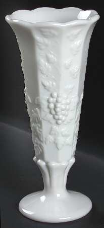 Paneled Grape Milk Glass 8" Belled Vase
