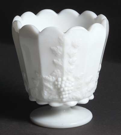 Paneled Grape Milk Glass Medium Footed Straight Jardiniere