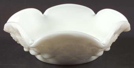 Paneled Grape Milk Glass 5" Crimped Nappy