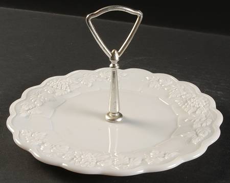 Paneled Grape Milk Glass 2 Tier Serving Tray Top Plate Only