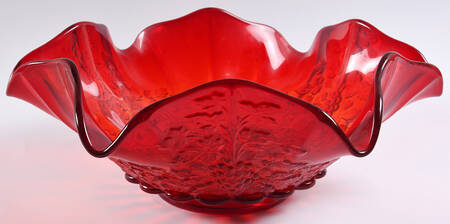 Paneled Grape Ruby Crimped Bowl