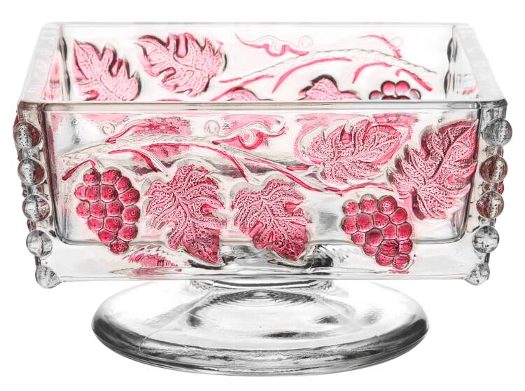 Paneled Grape Ruby Flash Beaded Honey Dish No Lid