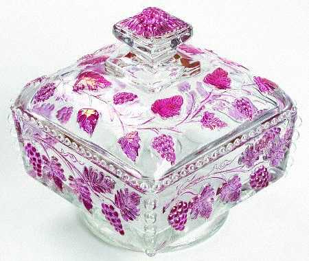 Paneled Grape Ruby Flash Beaded Honey Dish & Lid