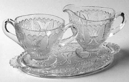 Princess Feather Clear Creamer, Sugar and Tray Set