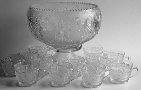 Princess Feather Clear (14 Pc) Punch Set (Punch Bowl,12 PCCU, & Stand)