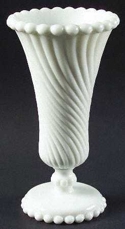 Swirl and Ball Milk Glass 9" Flared Vase