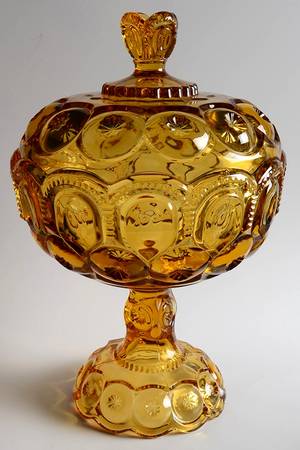 Moon and Star Amber 12" Tall Compote & Lid