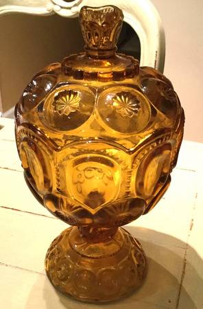 Moon and Star Amber 8" Compote & Lid