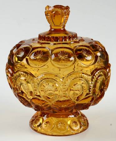 Moon and Star Amber 7" Compote & Lid