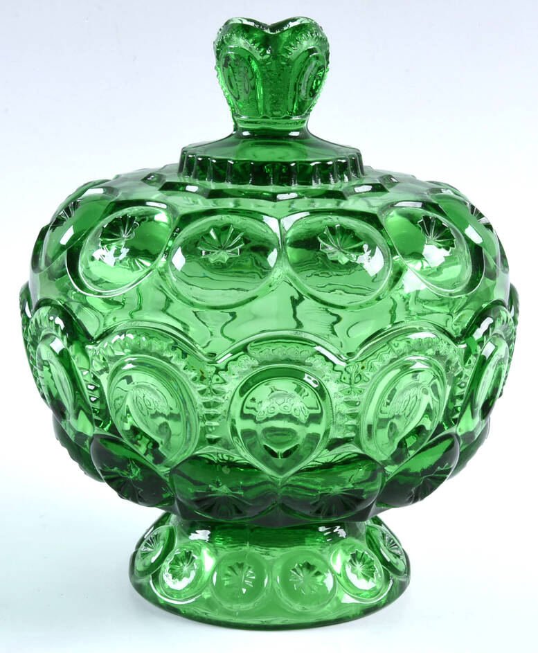 Moon and Star Green 7" Compote & Lid