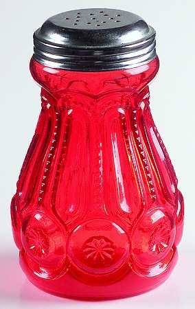 Moon and Star Ruby Sugar Shaker with Stamped Metal Top