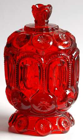 Moon and Star Ruby Footed Sugar Bowl & Lid