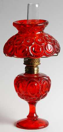 Moon and Star Ruby Mini Oil Lamp with Globe and Chimney