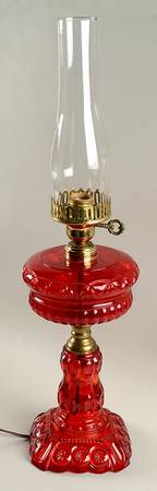 Moon and Star Ruby Electric Lamp Base & Chimney No Globe