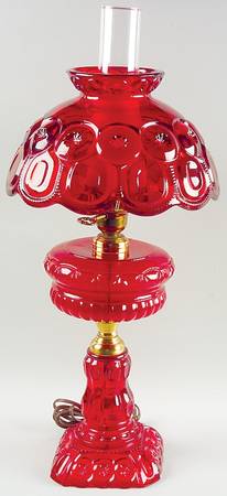 Moon and Star Ruby Electric Lamp with Globe and Chimney