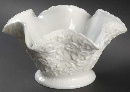 Bramble Milk Glass 10" Round Crimped Bowl
