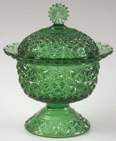 Daisy and Button Green 6" Compote & Lid