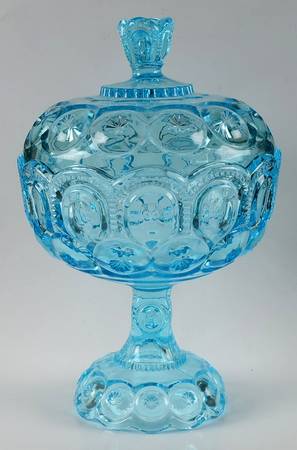 Moon and Star-Light Blue 12" Tall Compote & Lid