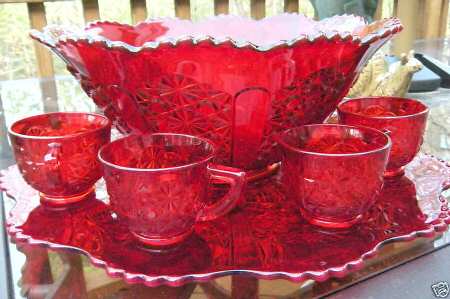 Daisy and Button Ruby (15 Piece) Punch Set (Bowl, Plate, Ladle, 12 Cups)