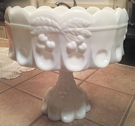 Cherry Milk Glass 9" Footed Cupped Bowl