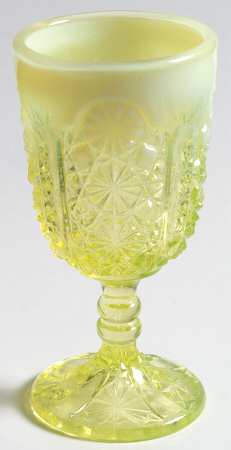 Daisy and Button Vaseline Opalescent Wine Glass