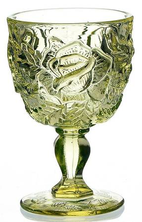 Wild Rose Vaseline Wine Glass