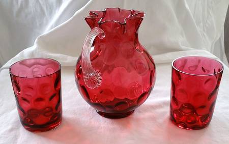 Thumbprint Cranberry Pitcher