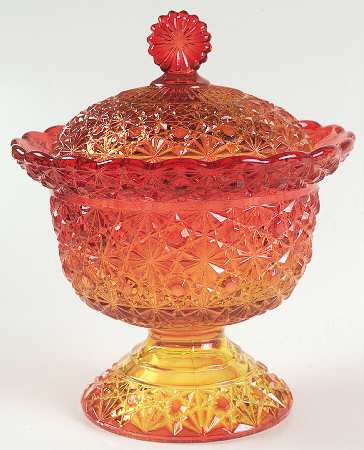 Daisy and Button Amberina 6" Compote & Lid