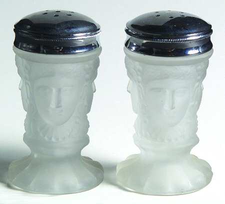 Three Faces Footed Shaker Set & Metal Lids