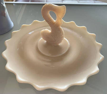 Dolphin Milk Glass Center Handle Tray