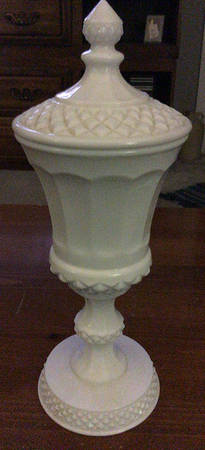 Waterford Milk Glass Footed Urn & Lid