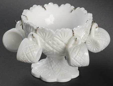 Thumbelina Milk Glass Child's Punch Set (Bowl, 6 Cups)