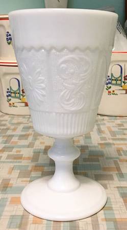 Princess Feather Milk Glass Water Goblet