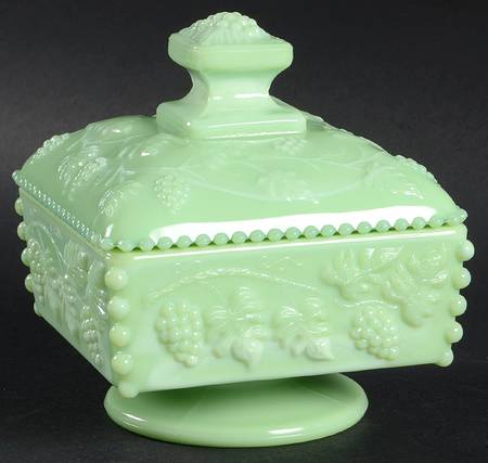 Paneled Grape Mint Green Beaded Honey Dish & Lid