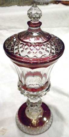 1943 Ruby Flash Footed Urn & Lid