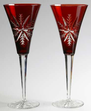 Snow Crystals Red Fluted Champagne - Set of 2