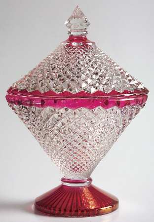 English Hobnail Ruby Flashed Candy Dish & Lid