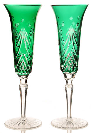 Merry Christmas (Set of 2 Boxed) Emerald Green Fluted Champagne
