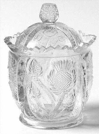 Paneled Thistle Bowl Has Lip, Sugar Bowl & Lid