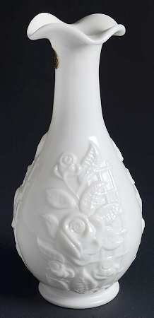 Rose and Lattice Milk Glass 8" Bud Vase
