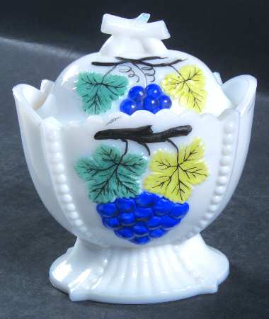 Cherry and Grape Milk Glass Decorated by Westmoreland