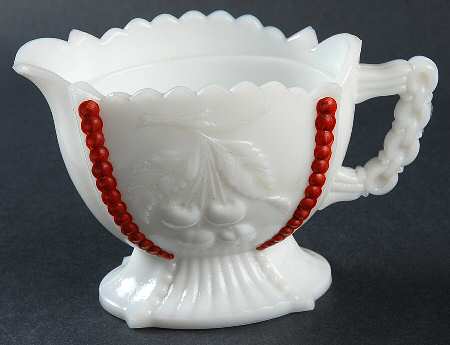 Cherry and Grape Milk Glass Decorated Creamer No Lid