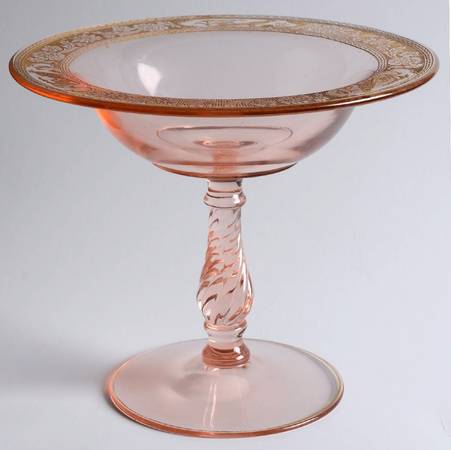 Pheasants and Stump Pink Round Compote (Height X Width)