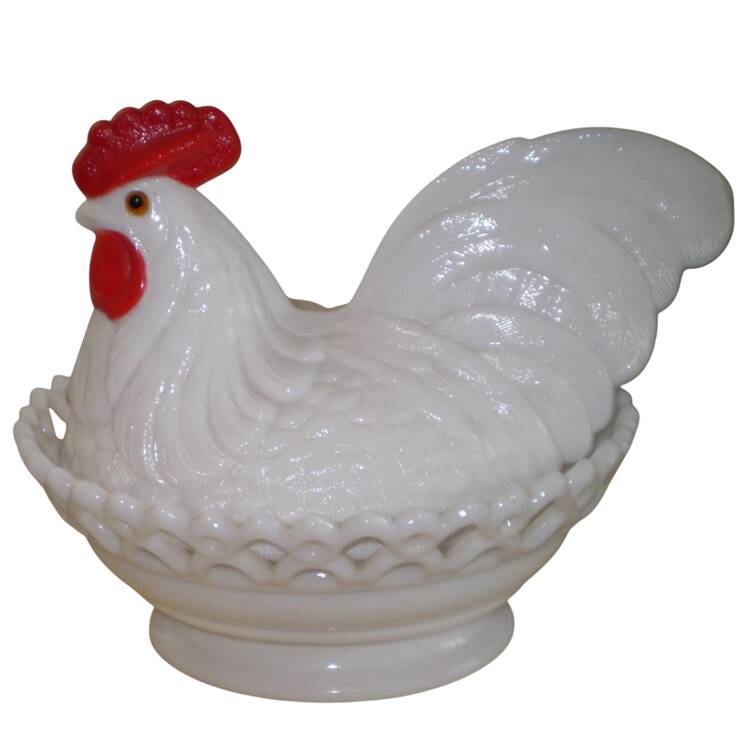 Animals & Figurines Milk Glass Rooster on Nest