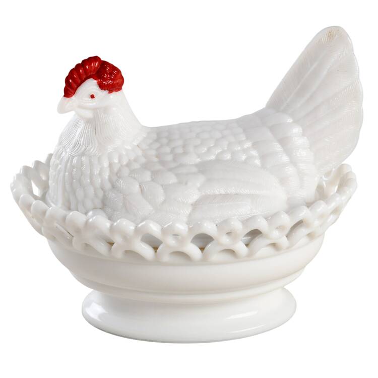 Animals & Figurines Milk Glass Hen on Nest by Westmoreland