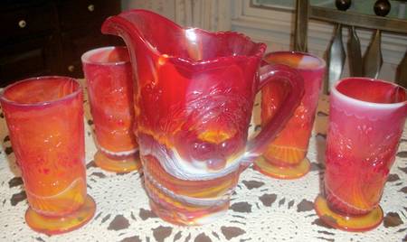 Cherry Red Slag by L G Wright Glass