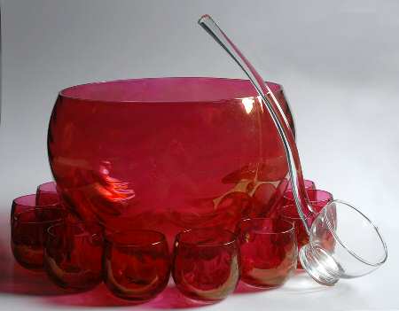 Rose Lustre Loop Optic (14 Pc) Punch Set (Punch Bowl,12 Cups, Ladle)