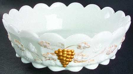 Paneled Grape Milk Glass (Gold Accents, 915) 10" Round Bowl